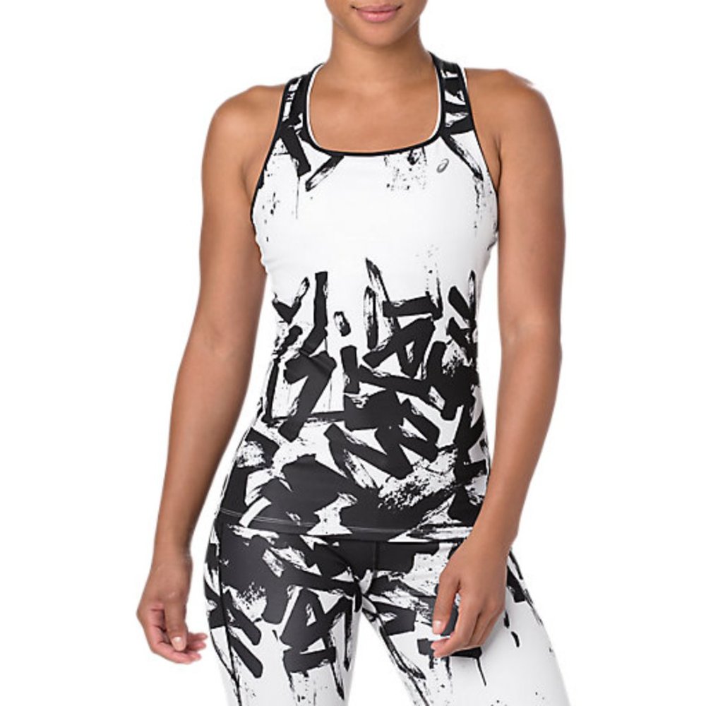 NWT Asics Breathable Fitted White Black Racerback Running Tank Top Size XS